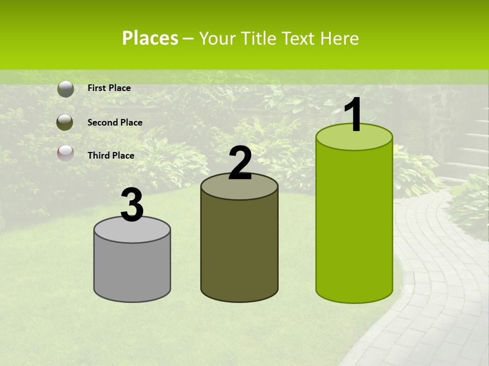 A Garden With A Brick Path And Green Grass PowerPoint Template