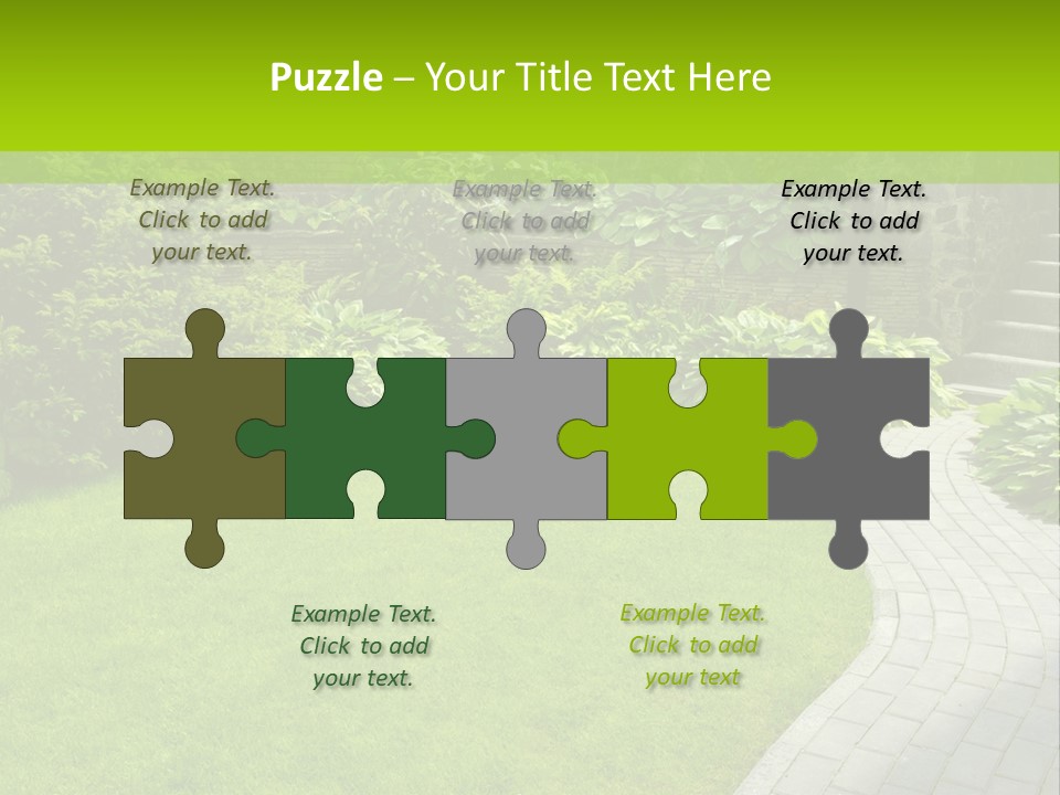 A Garden With A Brick Path And Green Grass PowerPoint Template