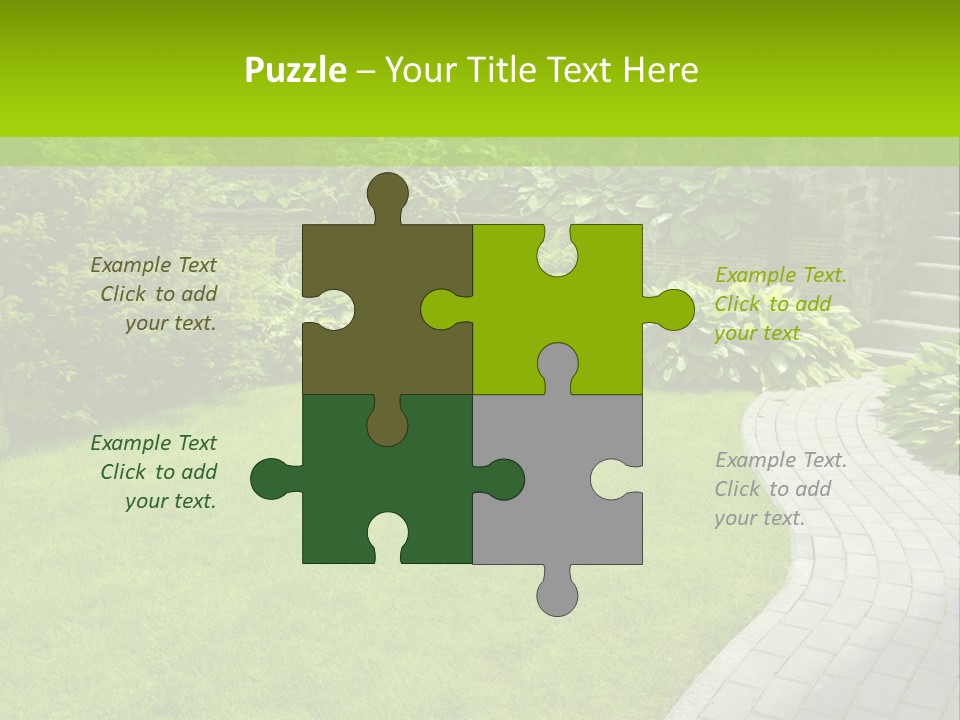 A Garden With A Brick Path And Green Grass PowerPoint Template
