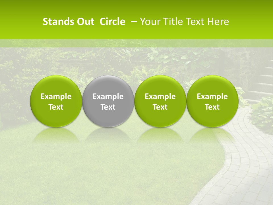A Garden With A Brick Path And Green Grass PowerPoint Template