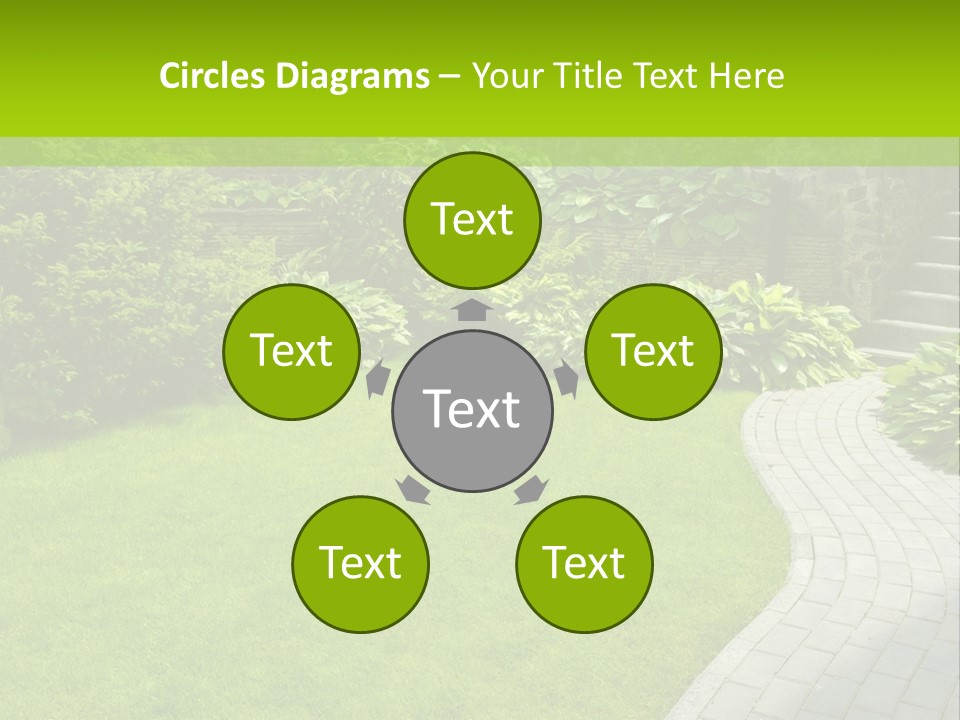 A Garden With A Brick Path And Green Grass PowerPoint Template