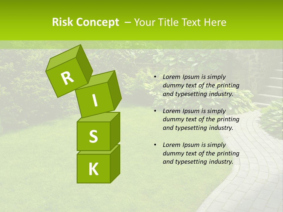 A Garden With A Brick Path And Green Grass PowerPoint Template