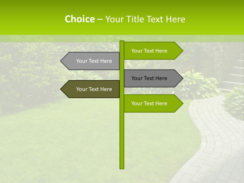 A Garden With A Brick Path And Green Grass PowerPoint Template