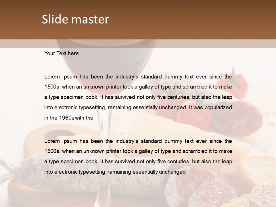 A Glass Of Wine And Bread On A Cutting Board PowerPoint Template