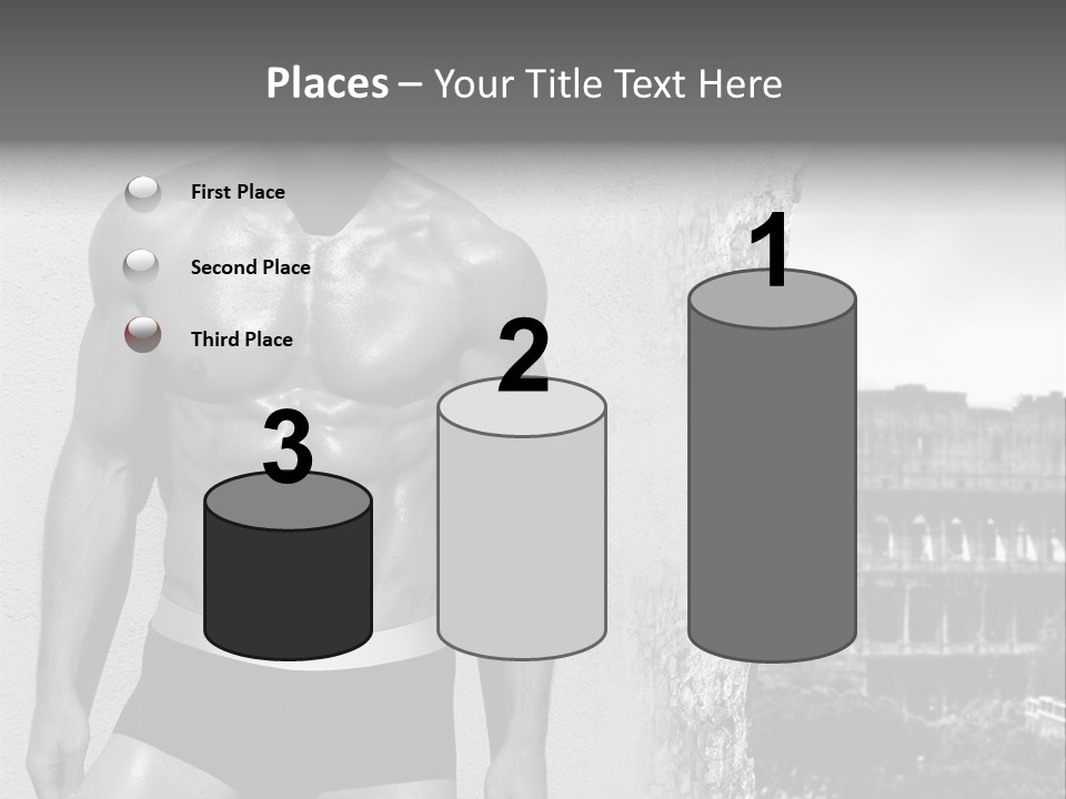 A Man With No Shirt Standing In Front Of A Building PowerPoint Template