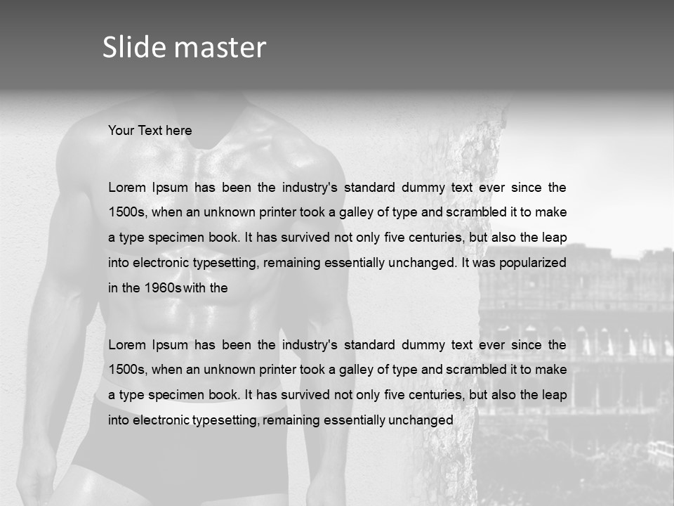 A Man With No Shirt Standing In Front Of A Building PowerPoint Template