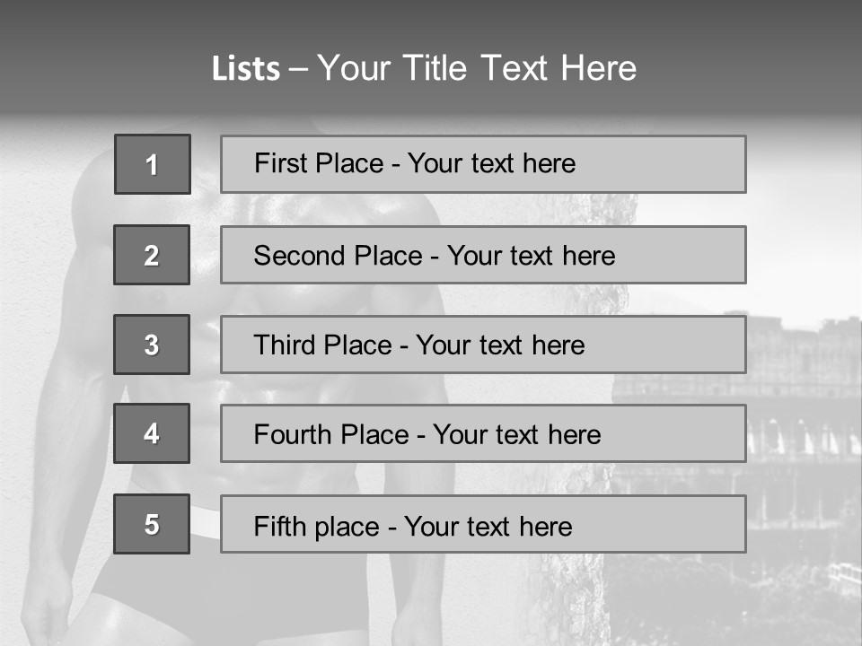 A Man With No Shirt Standing In Front Of A Building PowerPoint Template