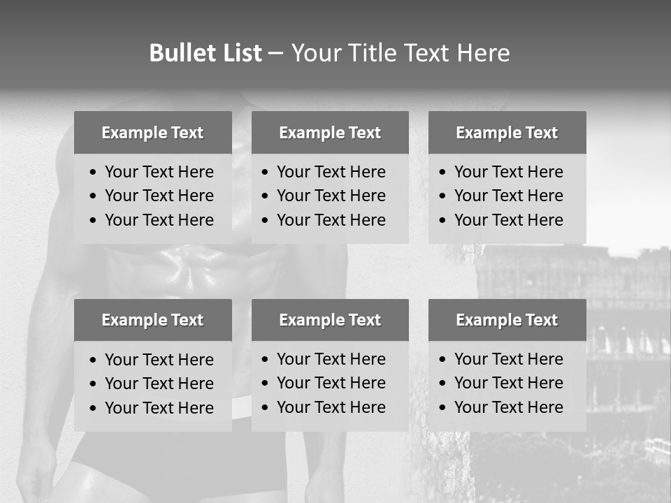 A Man With No Shirt Standing In Front Of A Building PowerPoint Template