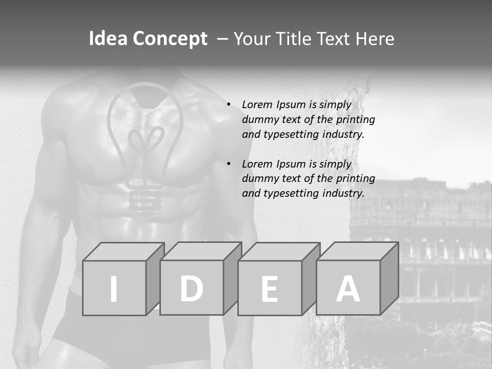 A Man With No Shirt Standing In Front Of A Building PowerPoint Template