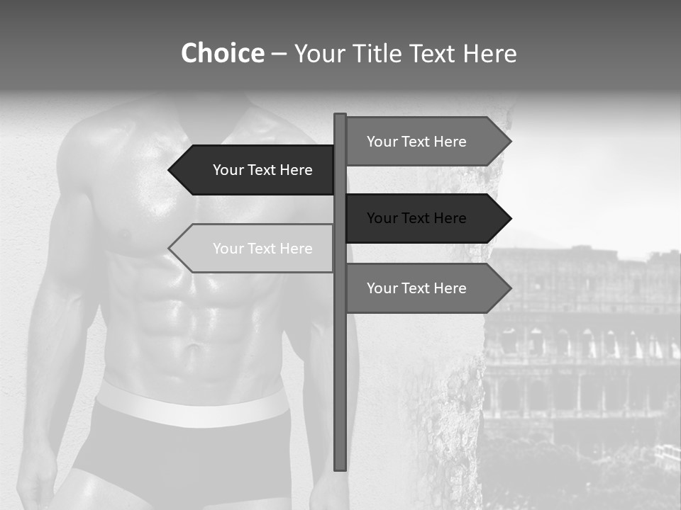 A Man With No Shirt Standing In Front Of A Building PowerPoint Template