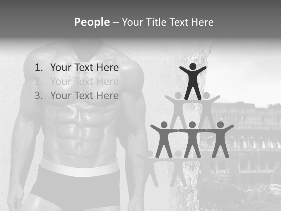 A Man With No Shirt Standing In Front Of A Building PowerPoint Template