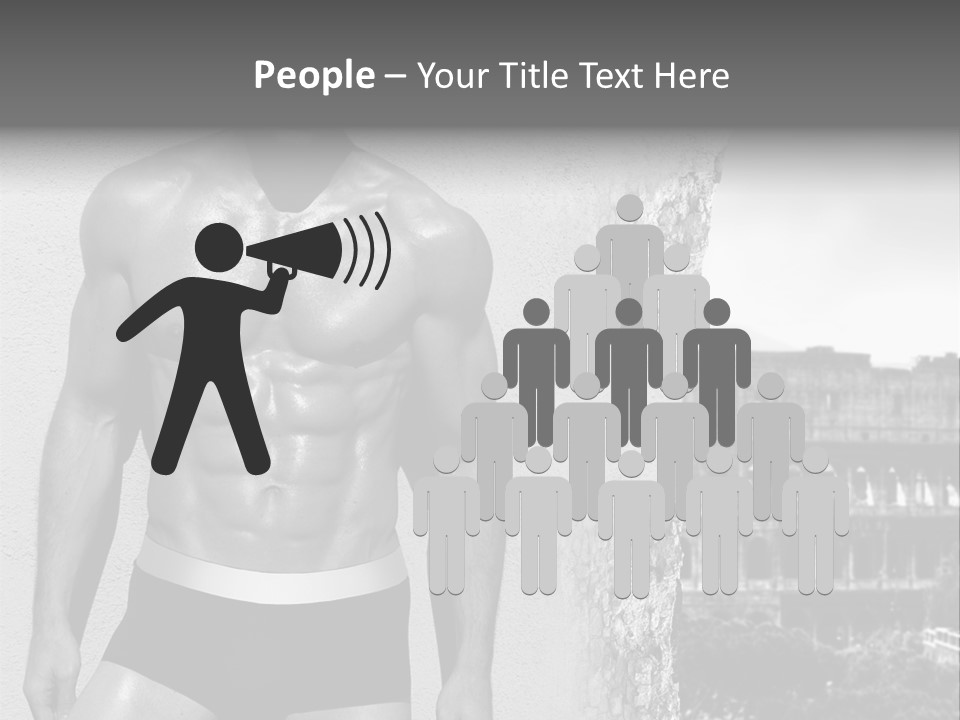 A Man With No Shirt Standing In Front Of A Building PowerPoint Template