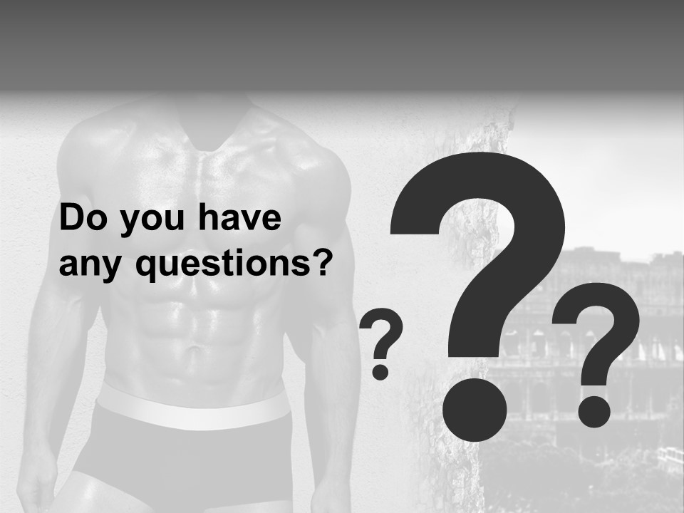 A Man With No Shirt Standing In Front Of A Building PowerPoint Template