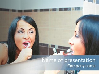 Teeth Woman Standing PowerPoint Template