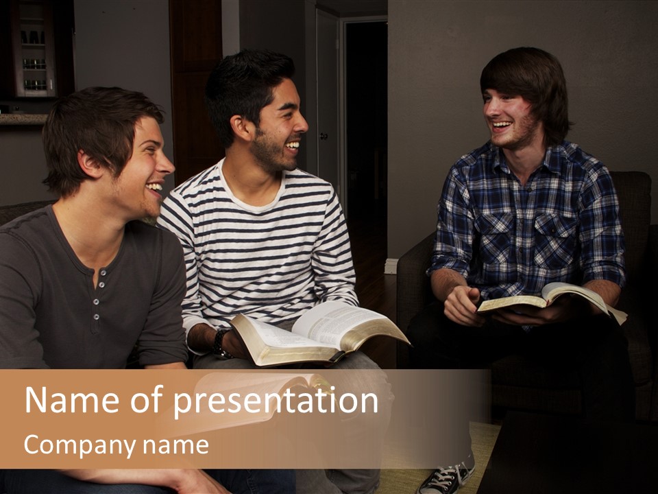 A Group Of Three Men Sitting Next To Each Other PowerPoint Template