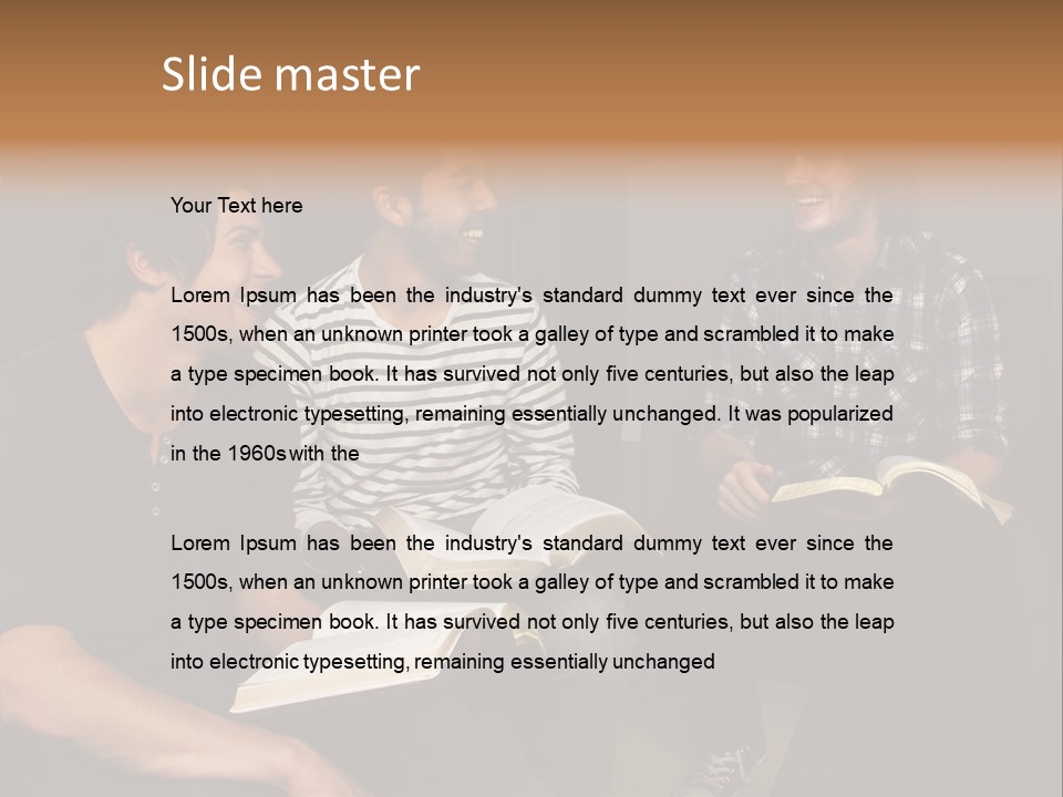 A Group Of Three Men Sitting Next To Each Other PowerPoint Template