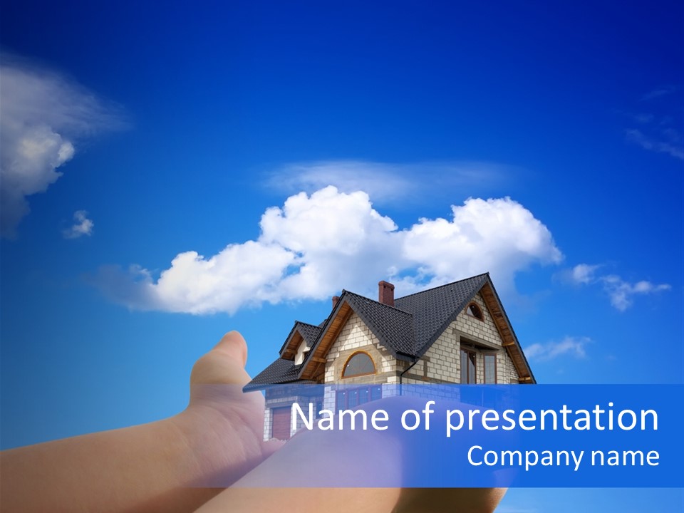 A Person Holding Up A House In Front Of A Blue Sky PowerPoint Template