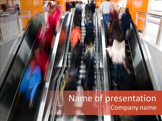 A Group Of People Riding Down An Escalator PowerPoint Template