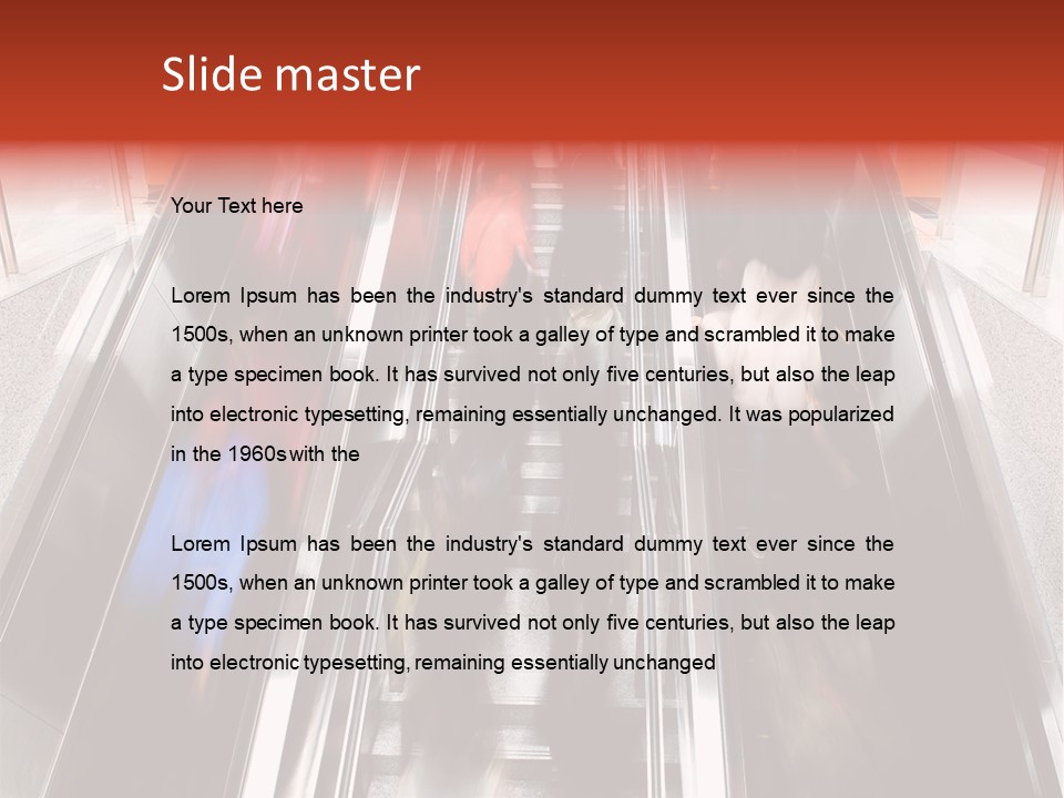 A Group Of People Riding Down An Escalator PowerPoint Template