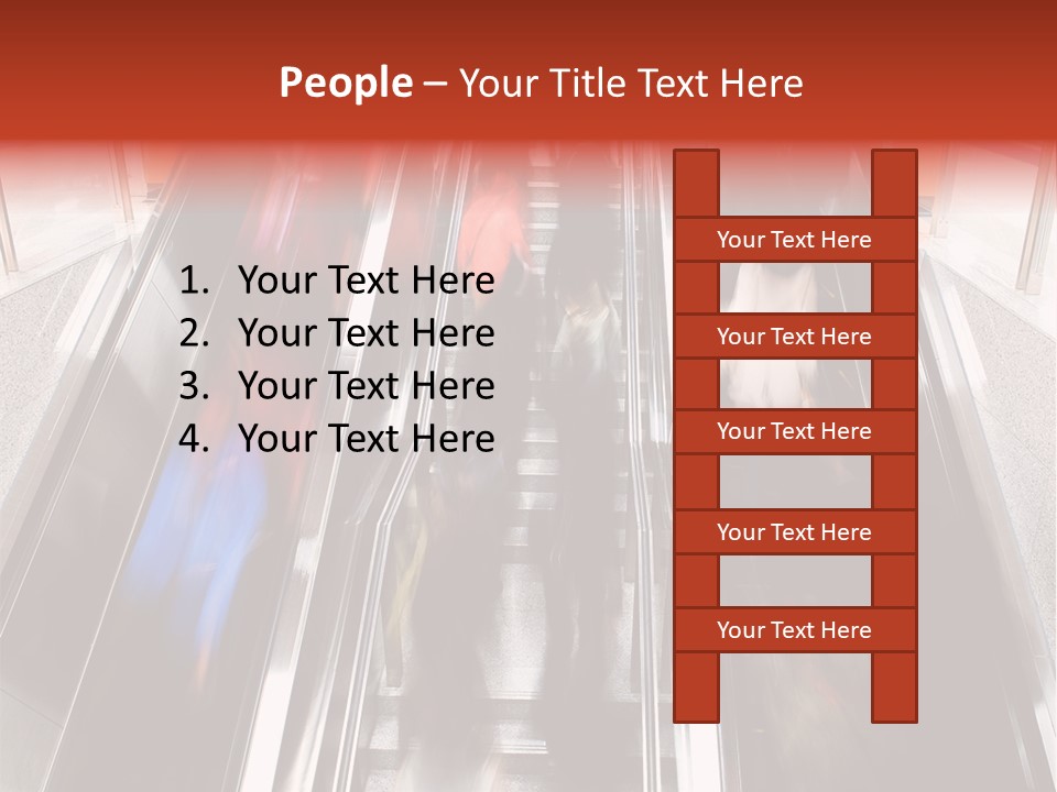 A Group Of People Riding Down An Escalator PowerPoint Template