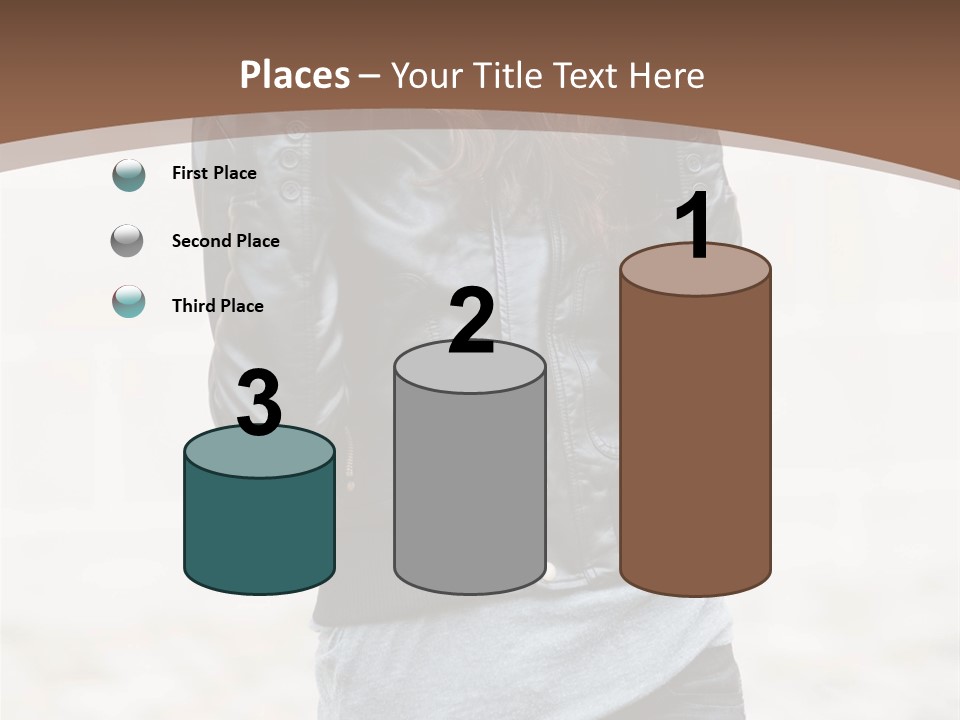 A Woman In A Leather Jacket Is Posing For A Picture PowerPoint Template