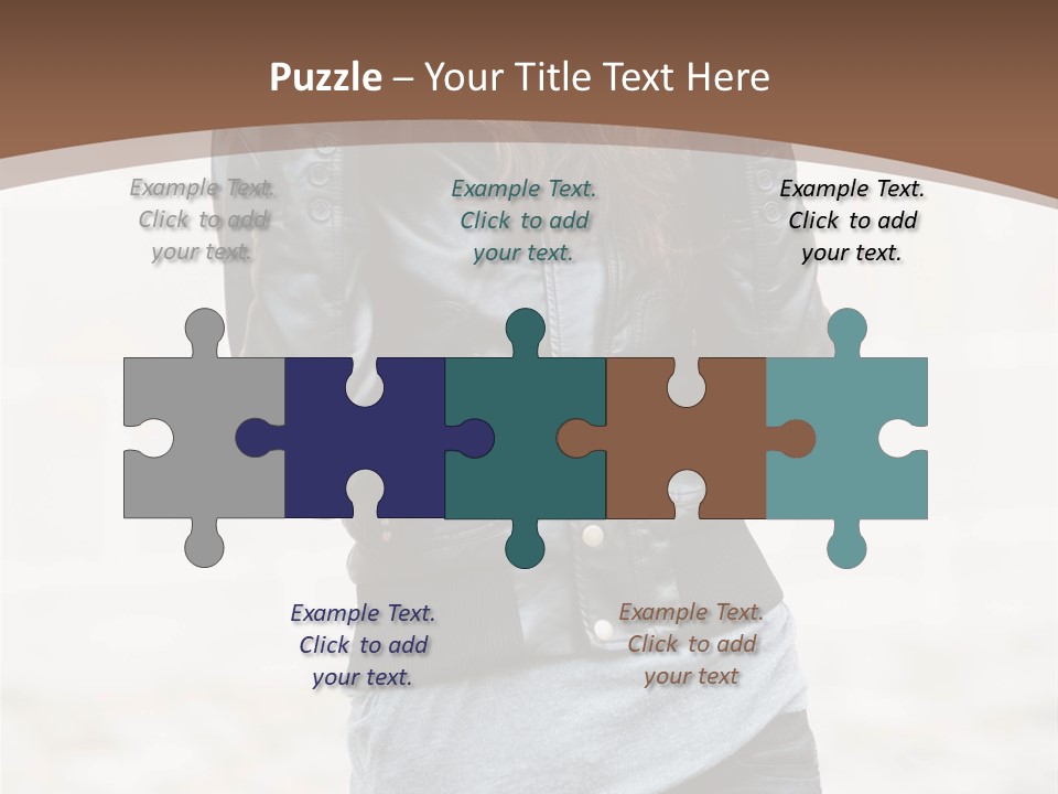 A Woman In A Leather Jacket Is Posing For A Picture PowerPoint Template