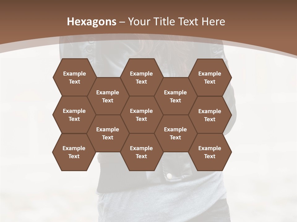 A Woman In A Leather Jacket Is Posing For A Picture PowerPoint Template