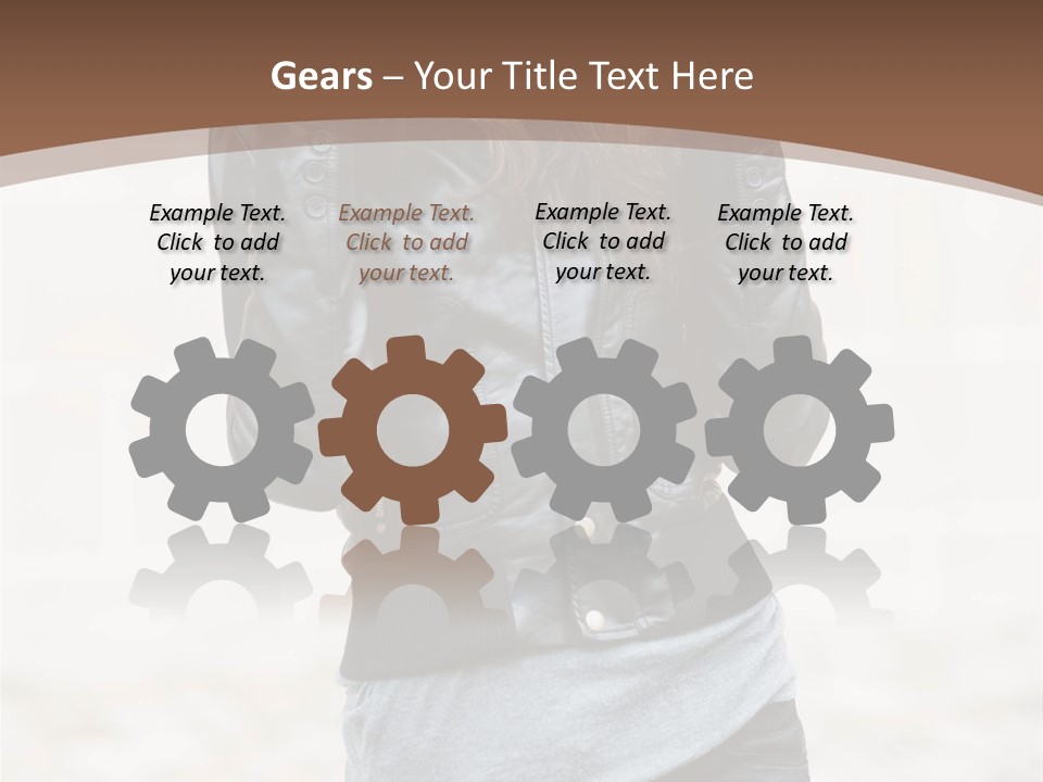 A Woman In A Leather Jacket Is Posing For A Picture PowerPoint Template