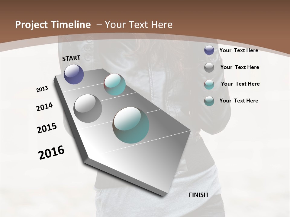 A Woman In A Leather Jacket Is Posing For A Picture PowerPoint Template