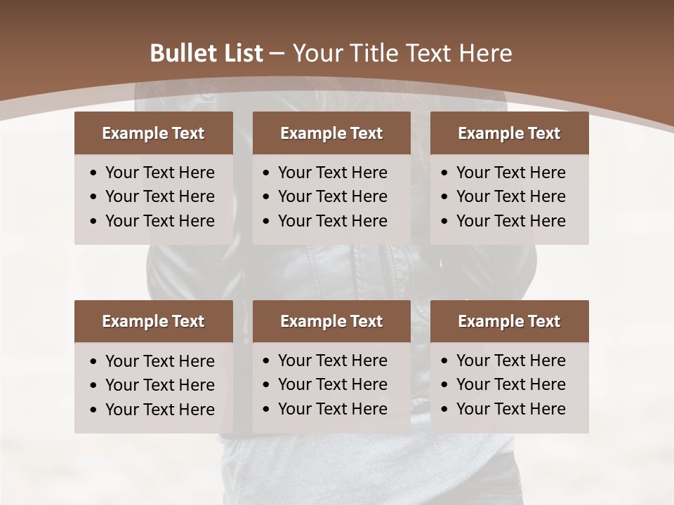 A Woman In A Leather Jacket Is Posing For A Picture PowerPoint Template