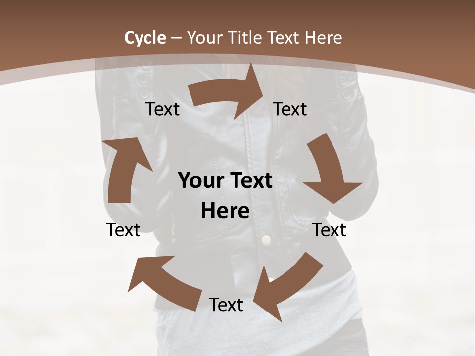 A Woman In A Leather Jacket Is Posing For A Picture PowerPoint Template