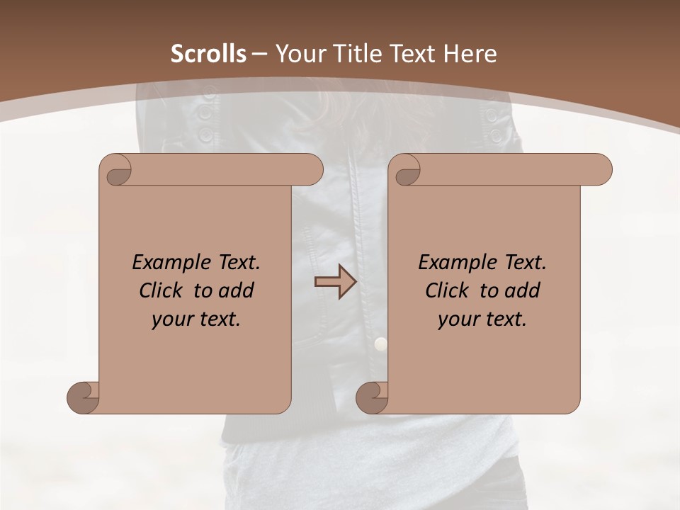 A Woman In A Leather Jacket Is Posing For A Picture PowerPoint Template