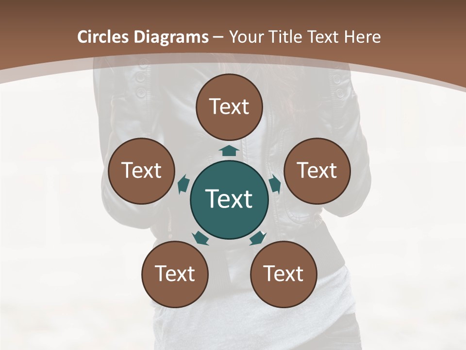 A Woman In A Leather Jacket Is Posing For A Picture PowerPoint Template