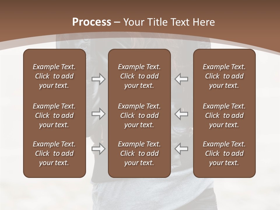 A Woman In A Leather Jacket Is Posing For A Picture PowerPoint Template
