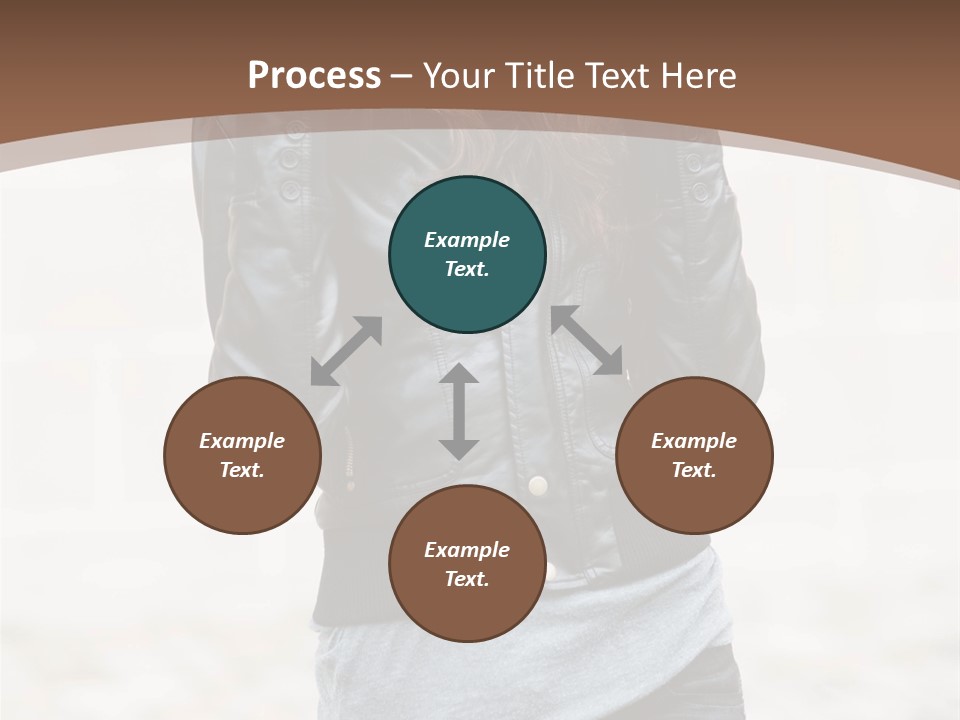 A Woman In A Leather Jacket Is Posing For A Picture PowerPoint Template