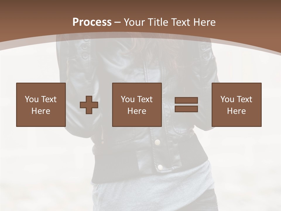A Woman In A Leather Jacket Is Posing For A Picture PowerPoint Template