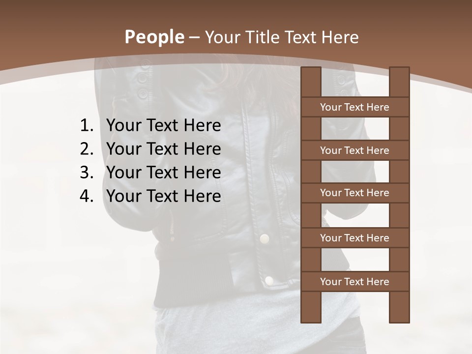 A Woman In A Leather Jacket Is Posing For A Picture PowerPoint Template