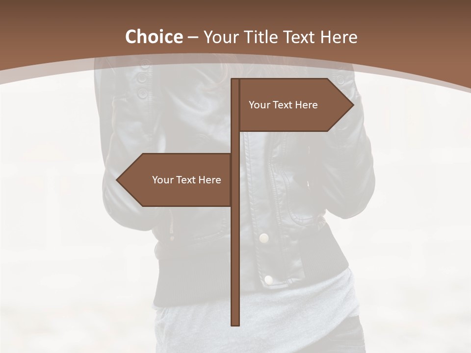 A Woman In A Leather Jacket Is Posing For A Picture PowerPoint Template