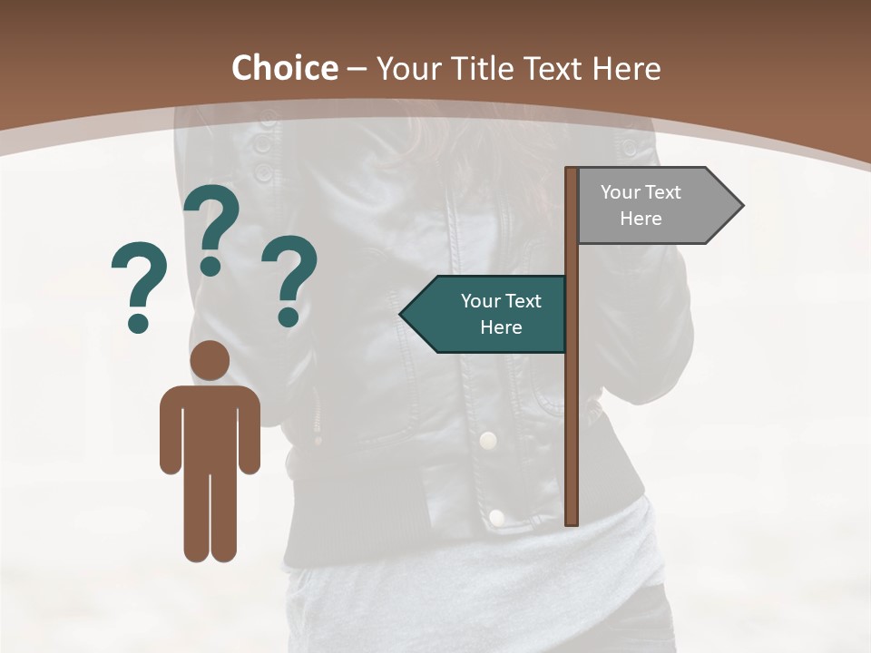 A Woman In A Leather Jacket Is Posing For A Picture PowerPoint Template