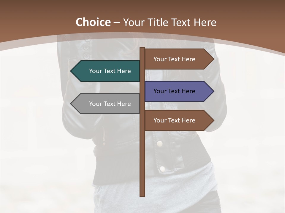 A Woman In A Leather Jacket Is Posing For A Picture PowerPoint Template