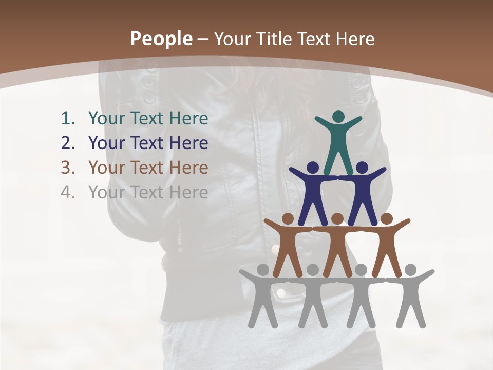 A Woman In A Leather Jacket Is Posing For A Picture PowerPoint Template