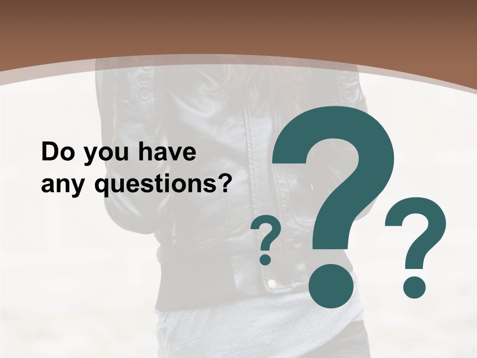 A Woman In A Leather Jacket Is Posing For A Picture PowerPoint Template