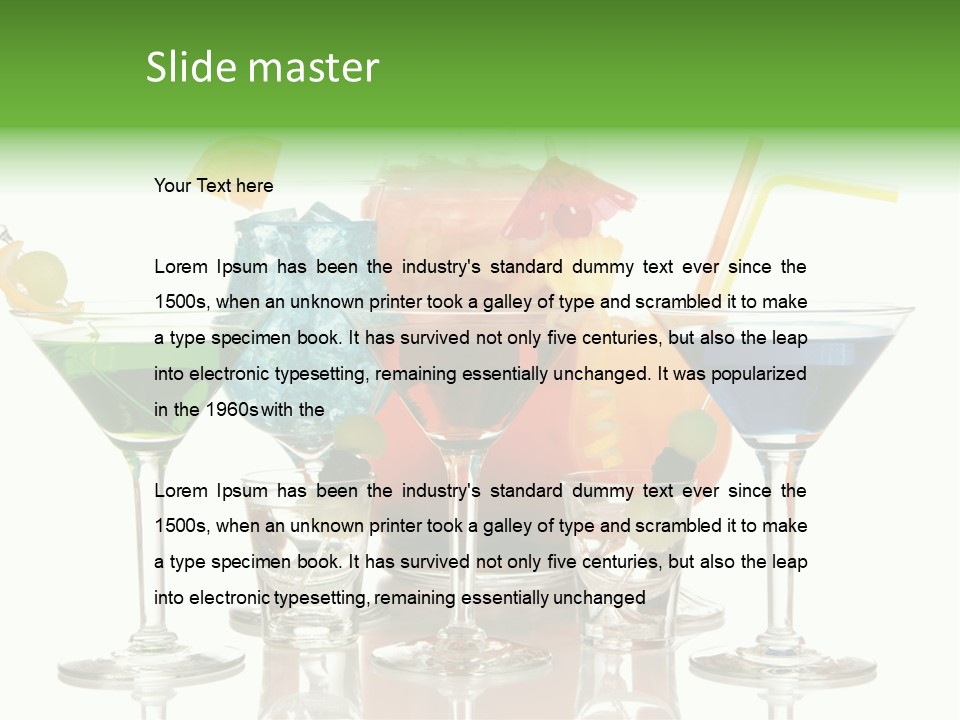 A Group Of Glasses Filled With Different Colored Drinks PowerPoint Template