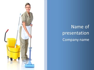 A Woman Cleaning The Floor With A Mop And Bucket PowerPoint Template