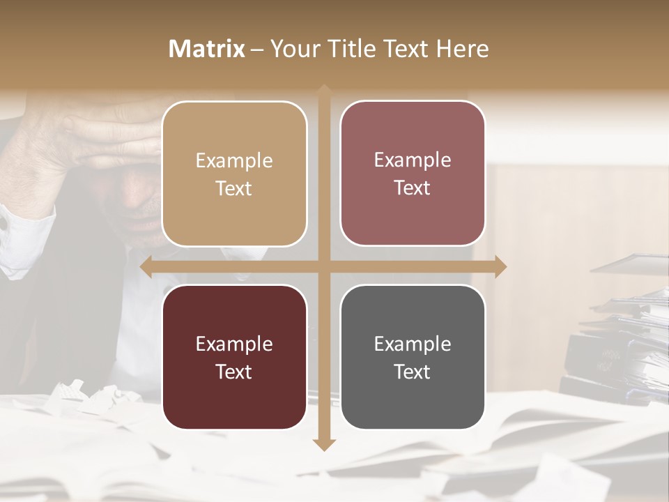 A Man Sitting At A Desk With A Pile Of Papers In Front Of Him PowerPoint Template