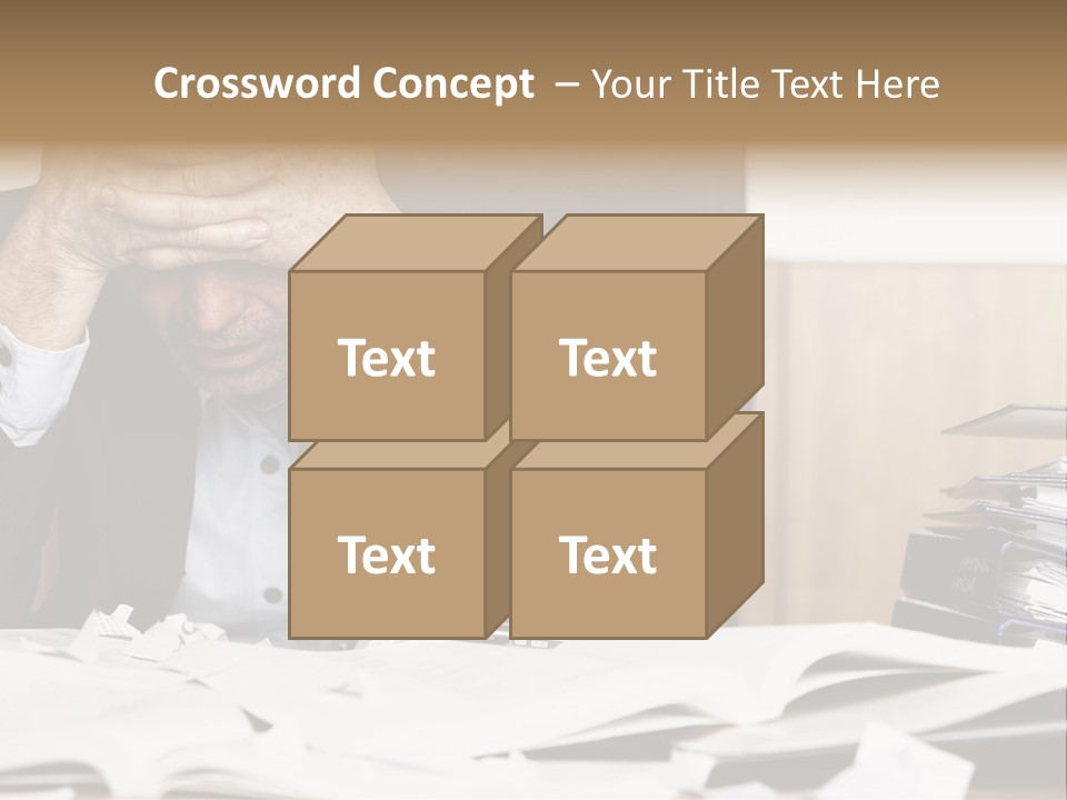 A Man Sitting At A Desk With A Pile Of Papers In Front Of Him PowerPoint Template