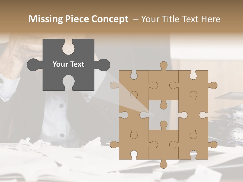 A Man Sitting At A Desk With A Pile Of Papers In Front Of Him PowerPoint Template