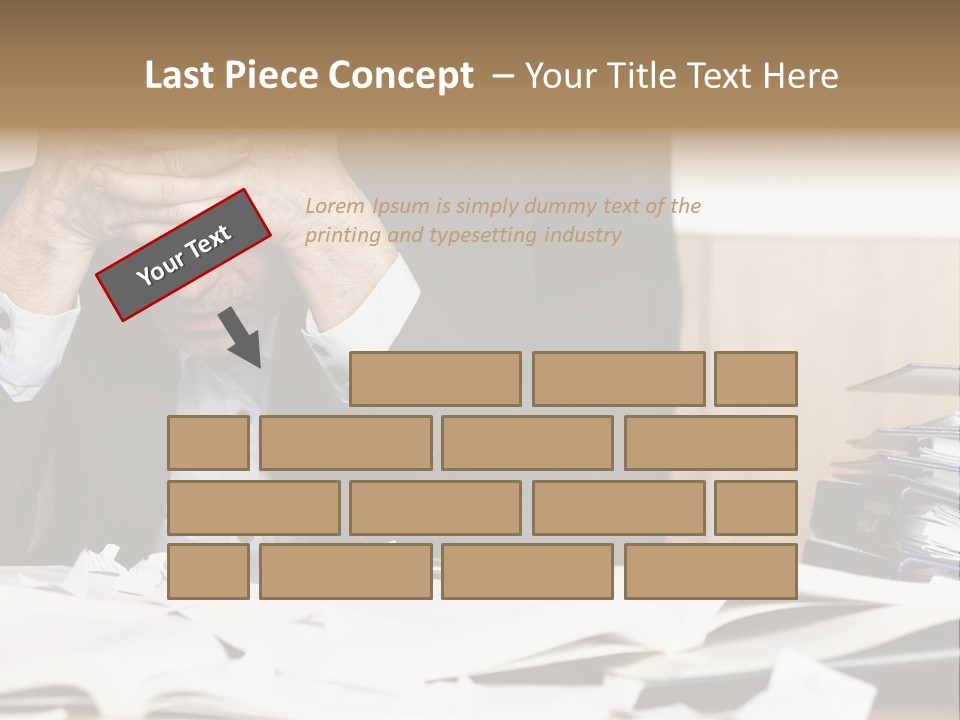 A Man Sitting At A Desk With A Pile Of Papers In Front Of Him PowerPoint Template