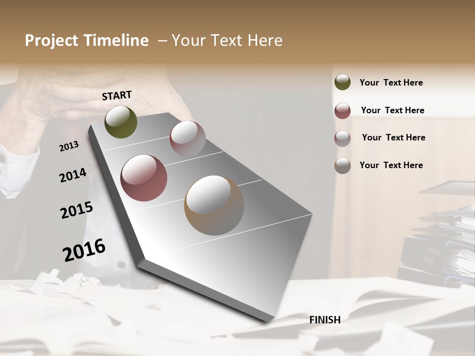 A Man Sitting At A Desk With A Pile Of Papers In Front Of Him PowerPoint Template