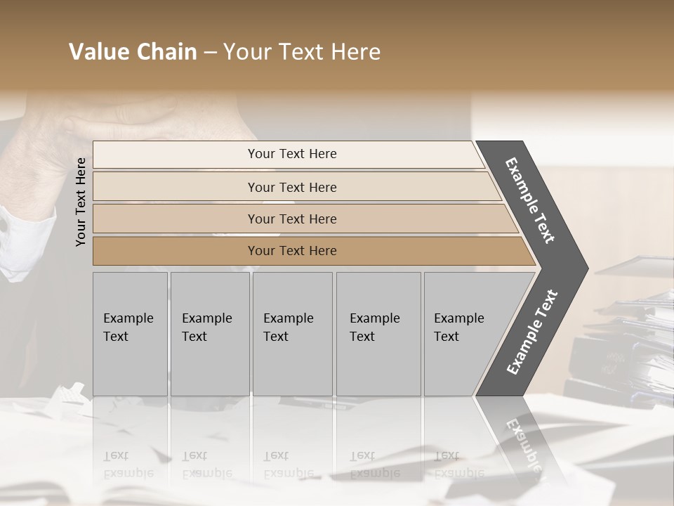 A Man Sitting At A Desk With A Pile Of Papers In Front Of Him PowerPoint Template